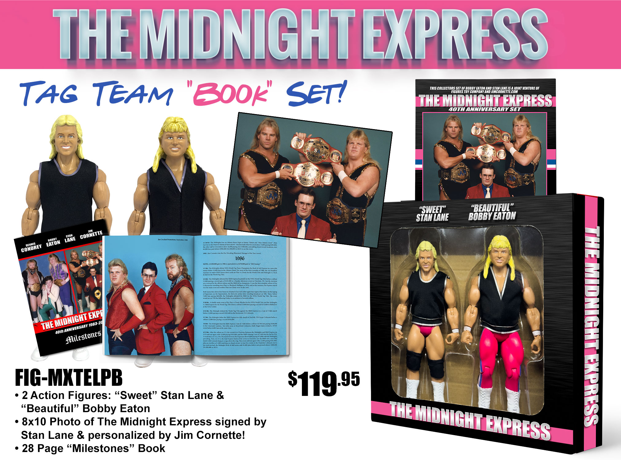 Jim The Midnight Express Tag Team Set Eaton & Lane w/Photo