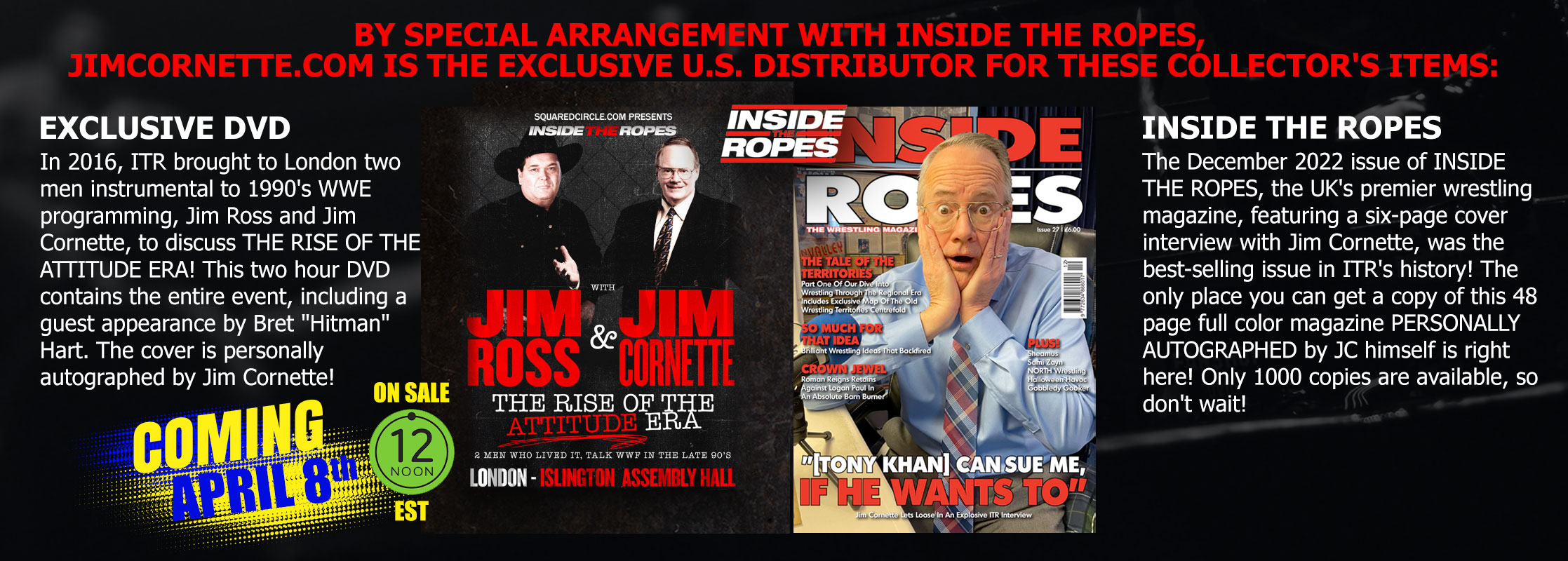 Inside The Ropes Jim Cornette Magazine Jim Cornette and Jim Ross DVD WWE Attitude Era